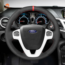 Load image into Gallery viewer, MEWANT Hand Stitch Black Real Leather Suede Car Steering Wheel Cover for Ford Fiesta 2011-2019
