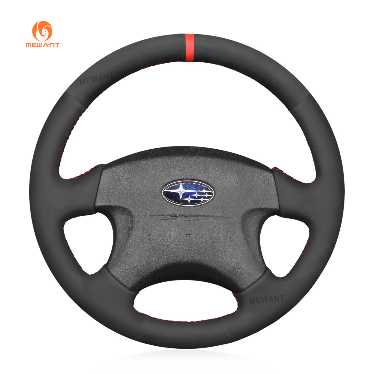 MEWANT Black Leather Suede Car Steering Wheel Cover for Subaru Forester Impreza Legacy Outback Baja