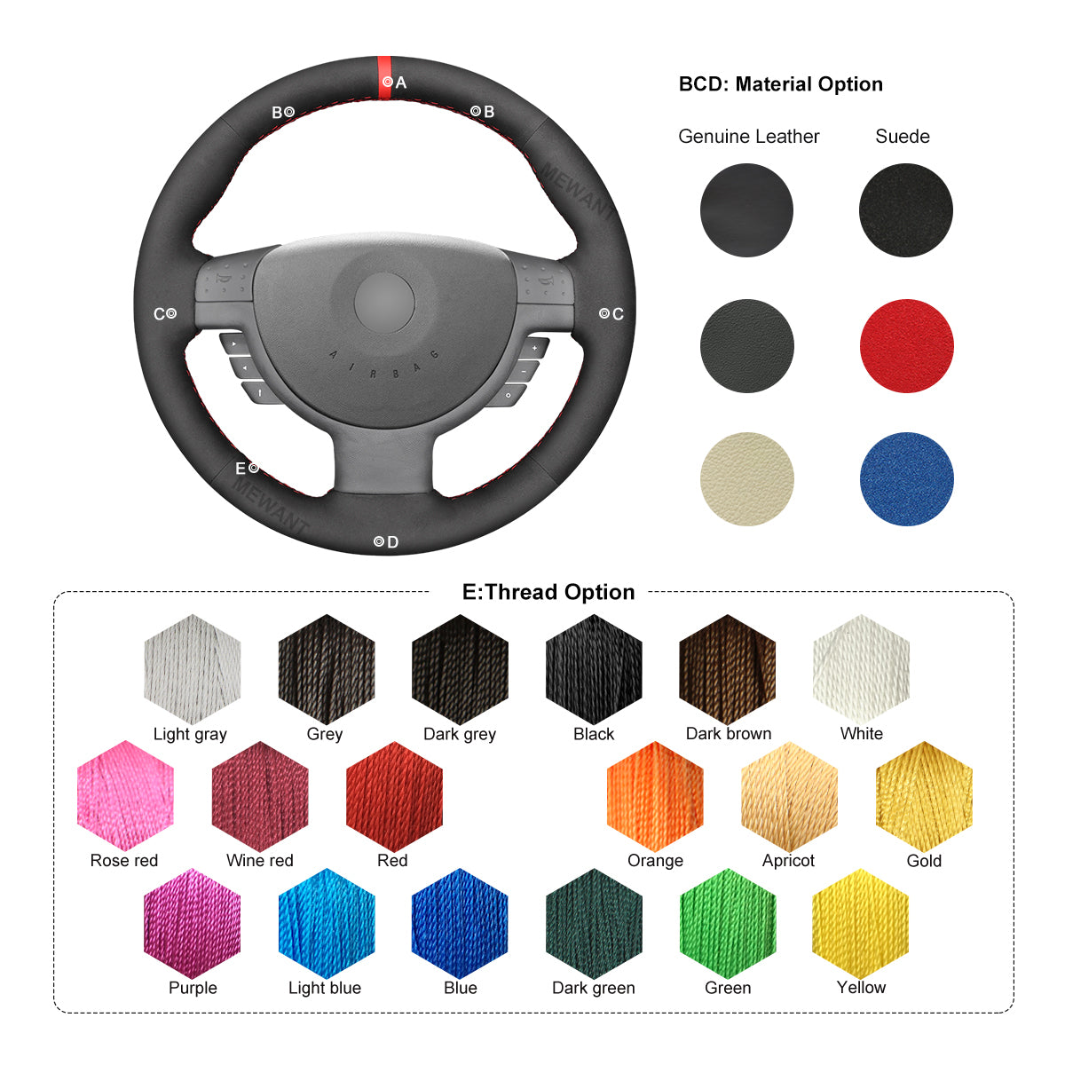 MEWANT DIY Leather Suede Car Steering Wheel Cover for Opel Corsa C Combo C Vauxhall Corsa C Holden Barina Tigra