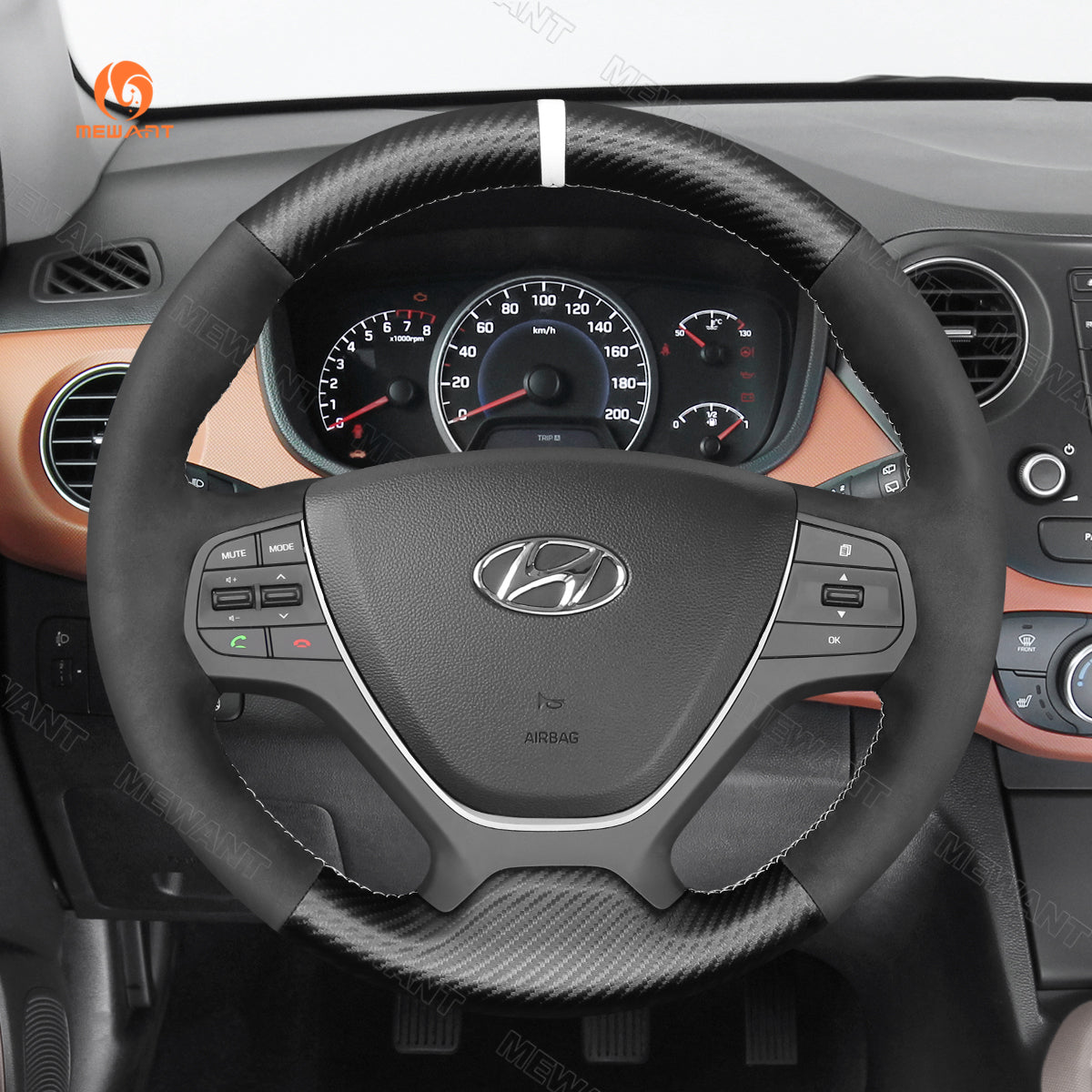 MEWANT Hand Stitch Black Suede Car Steering Wheel Cover for Hyundai i10 2013-2020 / i20 2015-2020